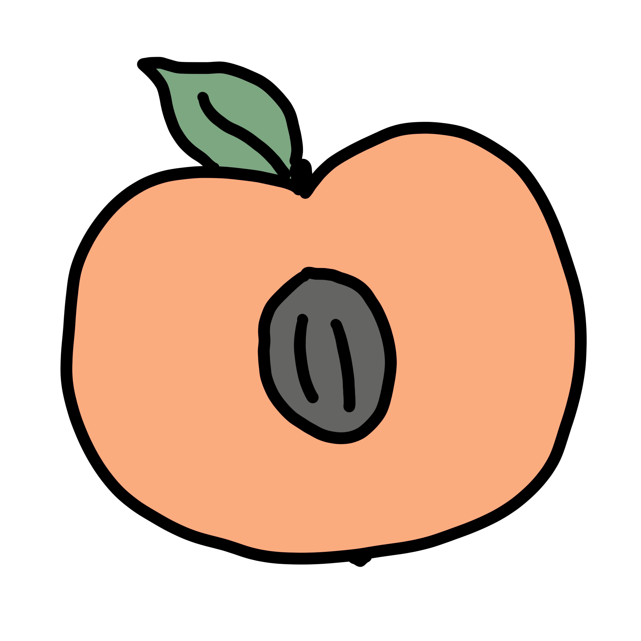 A peach, cut open with a core.
